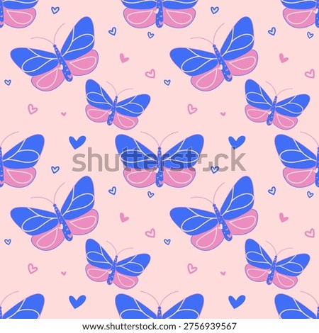 The butterfly on the pink background. Cute butterfly pattern. 