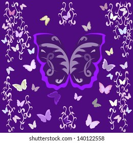 Butterfly on a purple background with interlacing lines
