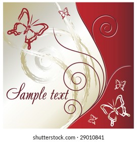 Butterfly on red and gold. Vector illustration.