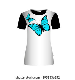 butterfly on the shirt. T-shirt print. Vector illustration