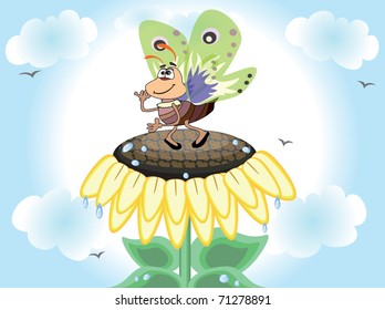 Butterfly on the sunflower ,vector