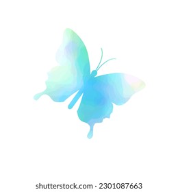 Butterfly on white background, light blue