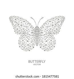 Schmetterling auf weißem Hintergrund .Low-Poly-Tiergrafik.Wireframe-Technologie-Verbindungsstruktur. Vektorgrafik.