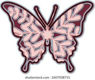 butterfly on white background. Butterfly Mandala. Layered Paper cut style. 