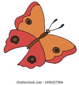 Butterfly on white background. Ready-made illustrations for postcards, posters, stickers, Souvenirs, notebooks, calendars, design.
Hand-drawn.Cartoon style. Vector