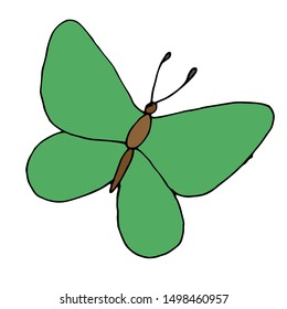 Butterfly on white background. Ready-made illustrations for postcards, posters, stickers, Souvenirs, notebooks, calendars, design.
Hand-drawn.Cartoon style. Vector