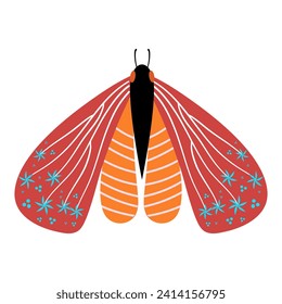 Mariposa sobre fondo blanco, mariposa estilizada, estilo plano, vector, niños, ornamento, moderno.