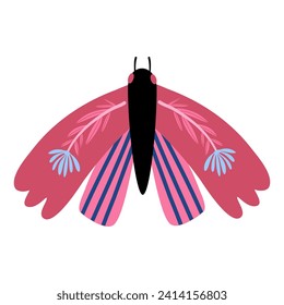 Mariposa sobre fondo blanco, mariposa estilizada, estilo plano, vector, niños, ornamento, moderno.