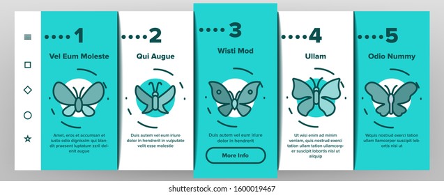 Butterfly Onboarding Mobile App Page Screen Vector. Beautiful Decorative And Exotic Butterfly, Monarch And Moth Illustrations