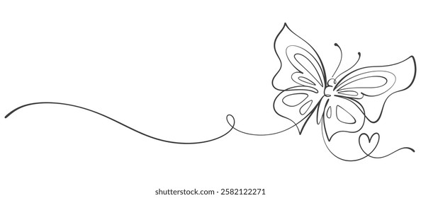 Butterfly in One continuous line art vector illustration