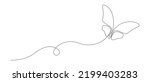 Butterfly in One continuous line drawing. Beautiful flying moth for wellbeing beauty or spa salon logo and divider concept in simple linear style. Editable stroke. Doodle vector illustration