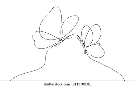 Butterfly one continuous line drawing  Beautiful butterfly couple is flying together in the air  Romantic theme isolated white background  Symbol love   valentine  Vector minimalist style