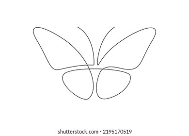 Butterfly in One continuous line drawing. Beautiful flying moth for wellbeing beauty or spa salon logo and divider concept in simple linear style. Editable stroke. Doodle vector illustration.