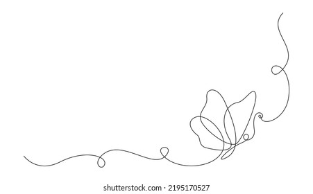 Butterfly in One continuous line drawing. Beautiful flying moth for wellbeing beauty or spa salon logo and divider concept in simple linear style. Editable stroke. Doodle vector illustration.