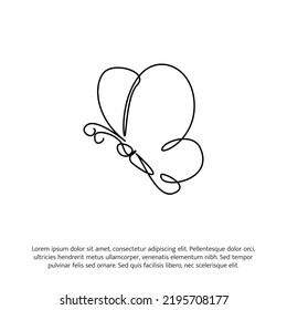Butterfly one continuous line drawing. Cute decoration hand drawn elements. Vector illustration of minimalistic style on a white background.