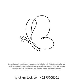 Butterfly one continuous line drawing. Cute decoration hand drawn elements. Vector illustration of minimalistic style on a white background.