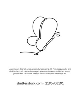 Butterfly one continuous line drawing. Cute decoration hand drawn elements. Vector illustration of minimalistic style on a white background.