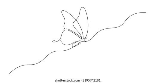 Mariposa en un dibujo de línea continua. Hermosa polilla voladora para el bienestar belleza o el logotipo del salón de spa y el concepto de divisor en un estilo lineal simple. Trazo editable. Ilustración del vector Doodle.