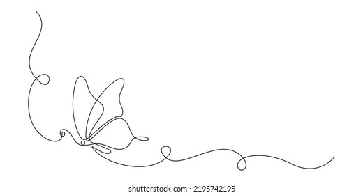 Mariposa en un dibujo de línea continua. Hermosa polilla voladora para el bienestar belleza o el logotipo del salón de spa y el concepto de divisor en un estilo lineal simple. Trazo editable. Ilustración del vector Doodle.