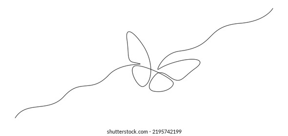 Butterfly in One continuous line drawing  Beautiful flying moth for wellbeing beauty spa salon logo   divider concept in simple linear style  Editable stroke  Doodle vector illustration 