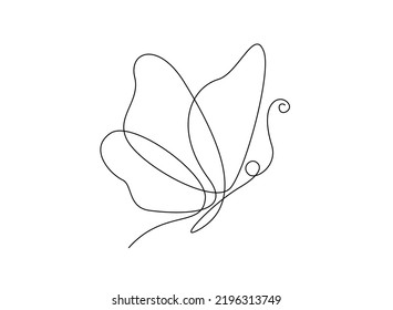 Butterfly in One continuous line drawing. Beautiful flying moth for wellbeing beauty or spa salon logo concept in simple linear style. Editable stroke. Doodle vector illustration.