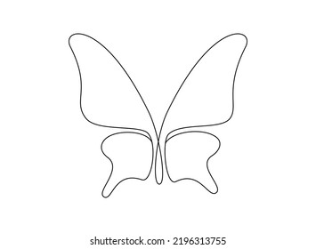 Butterfly in One continuous line drawing. Beautiful flying moth for wellbeing beauty or spa salon logo concept in simple linear style. Editable stroke. Doodle vector illustration.