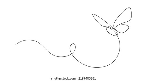Butterfly in One continuous line drawing. Beautiful flying moth for wellbeing beauty or spa salon logo and divider concept in simple linear style. Editable stroke. Doodle vector illustration - Shutterstock ID 2199403281