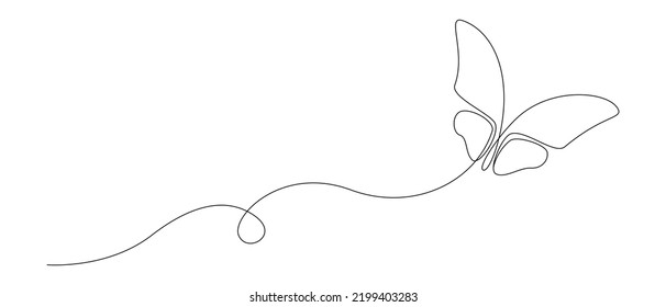 Butterfly in One continuous line drawing  Beautiful flying moth for wellbeing beauty spa salon logo   divider concept in simple linear style  Editable stroke  Doodle vector illustration