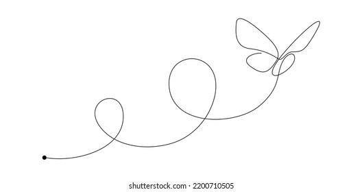 Butterfly in One continuous line drawing  Beautiful flying moth for wellbeing beauty spa salon logo   divider concept in simple linear style  Editable stroke  Doodle vector illustration