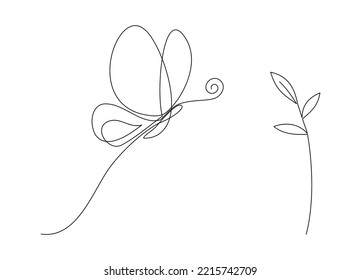 Butterfly one continuous line drawing. Beautiful butterfly flying in the air,isolated on white background