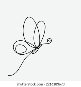 Butterfly one continuous line drawing. Beautiful butterfly in the air. isolated on white background