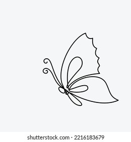 Butterfly one continuous line drawing. Beautiful butterfly in the air. isolated on white background