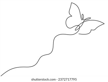 Butterfly one continuous line drawing element isolated on white background for logo or decorative element. one line art