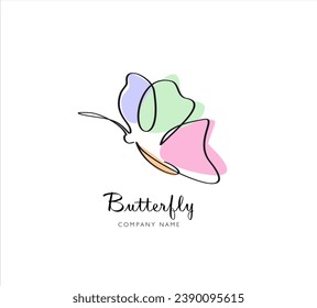 Butterfly in One continuous line drawing. Beautiful flying moth for wellbeing beauty or spa salon logo and divider concept in simple linear style. Minimalist line art butterfly logo design.