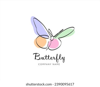 Butterfly in One continuous line drawing. Beautiful flying moth for wellbeing beauty or spa salon logo and divider concept in simple linear style. Minimalist line art butterfly logo design.