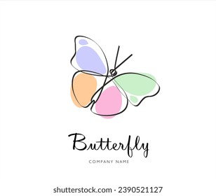 Butterfly in One continuous line drawing. Beautiful flying moth for wellbeing beauty or spa salon logo and divider concept in simple linear style. Minimalist line art butterfly logo design.