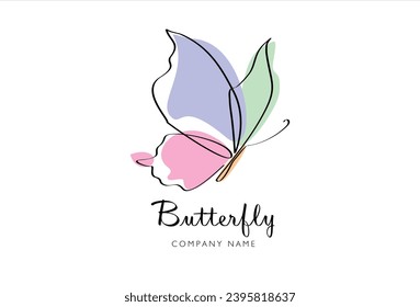 Butterfly in One continuous line drawing. Beautiful flying moth for wellbeing beauty or spa salon logo and divider concept in simple linear style. Minimalist line art butterfly logo design.