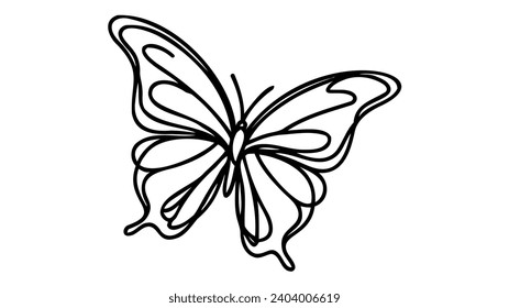 Mariposa en un dibujo de línea continua. Hermosa polilla voladora para el bienestar belleza o el logotipo del salón de spa y el concepto de divisor en un estilo lineal simple. Trazo editable. Ilustración del vector Doodle