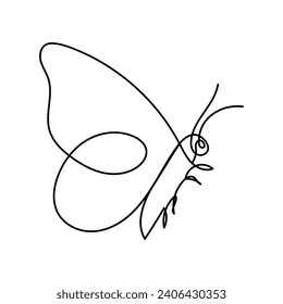 Butterfly in One continuous line drawing art and editable vector stroke illustration and minimalist.