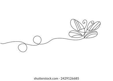 Butterfly in One continuous line drawing. Beautiful flying moth for wellbeing beauty or spa salon logo and divider concept in simple linear style. Editable stroke. Doodle vector illustration