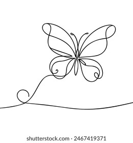 Butterfly in One continuous line drawing. Doodle vector illustration