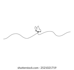 Butterfly in One continuous line drawing. Beautiful flying moth for wellbeing beauty logo and divider concept in simple linear style. 
