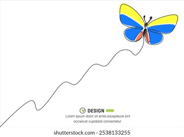 Butterfly in One continuous line drawing. Beautiful flying moth for wellbeing beauty or spa salon logo and divider concept in simple linear style. Editable stroke.