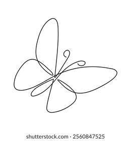 Butterfly in One continuous line drawing art and editable vector stroke illustration minimalist best use for logo