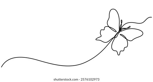 Butterfly in One continuous line drawing, Butterfly Continuous Line Icon, Continuous line drawing of beautiful butterfly. Single one line art of flying abstract butterfly for salon or spa business.