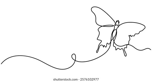 Butterfly in One continuous line drawing, Butterfly Continuous Line Icon, Continuous line drawing of beautiful butterfly. Single one line art of flying abstract butterfly for salon or spa business.