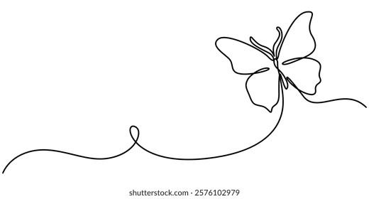 Butterfly in One continuous line drawing, Butterfly Continuous Line Icon, Continuous line drawing of beautiful butterfly. Single one line art of flying abstract butterfly for salon or spa business.