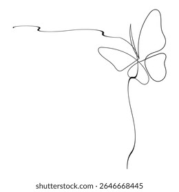 Butterfly in One continuous line drawing. Beautiful flying moth for wellbeing beauty or spa salon logo and divider concept in simple linear style. Editable stroke. Doodle vector illustration