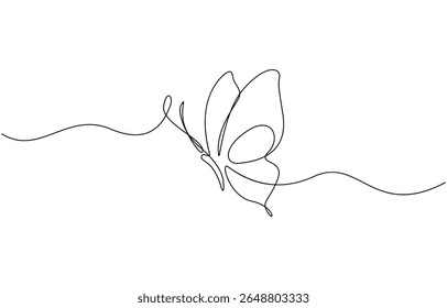 Butterfly in One continuous line drawing. Beautiful flying moth for wellbeing beauty or spa salon logo, Flying Butterfly single outline vector illustration. Editable stroke.