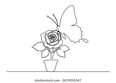Butterfly one line art vector illustration on white background